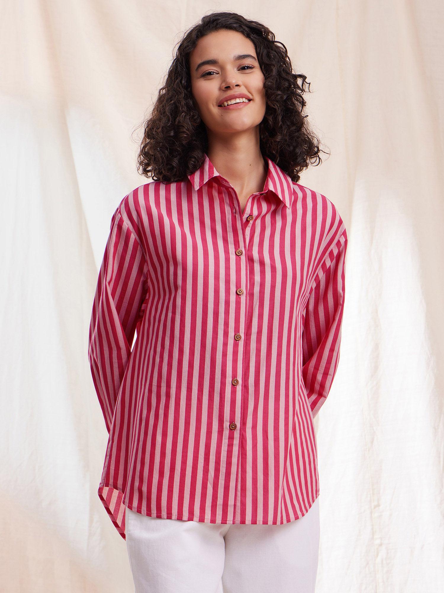 cotton stripe boyfriend shirt - pink