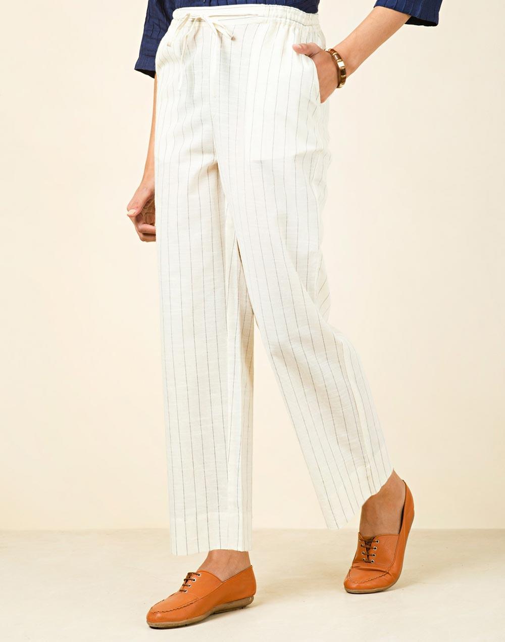 cotton striped casual drawstring pant