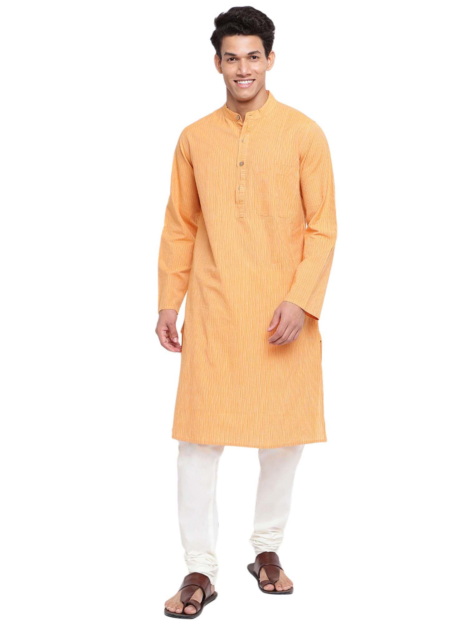 cotton striped orange regular fit long kurta