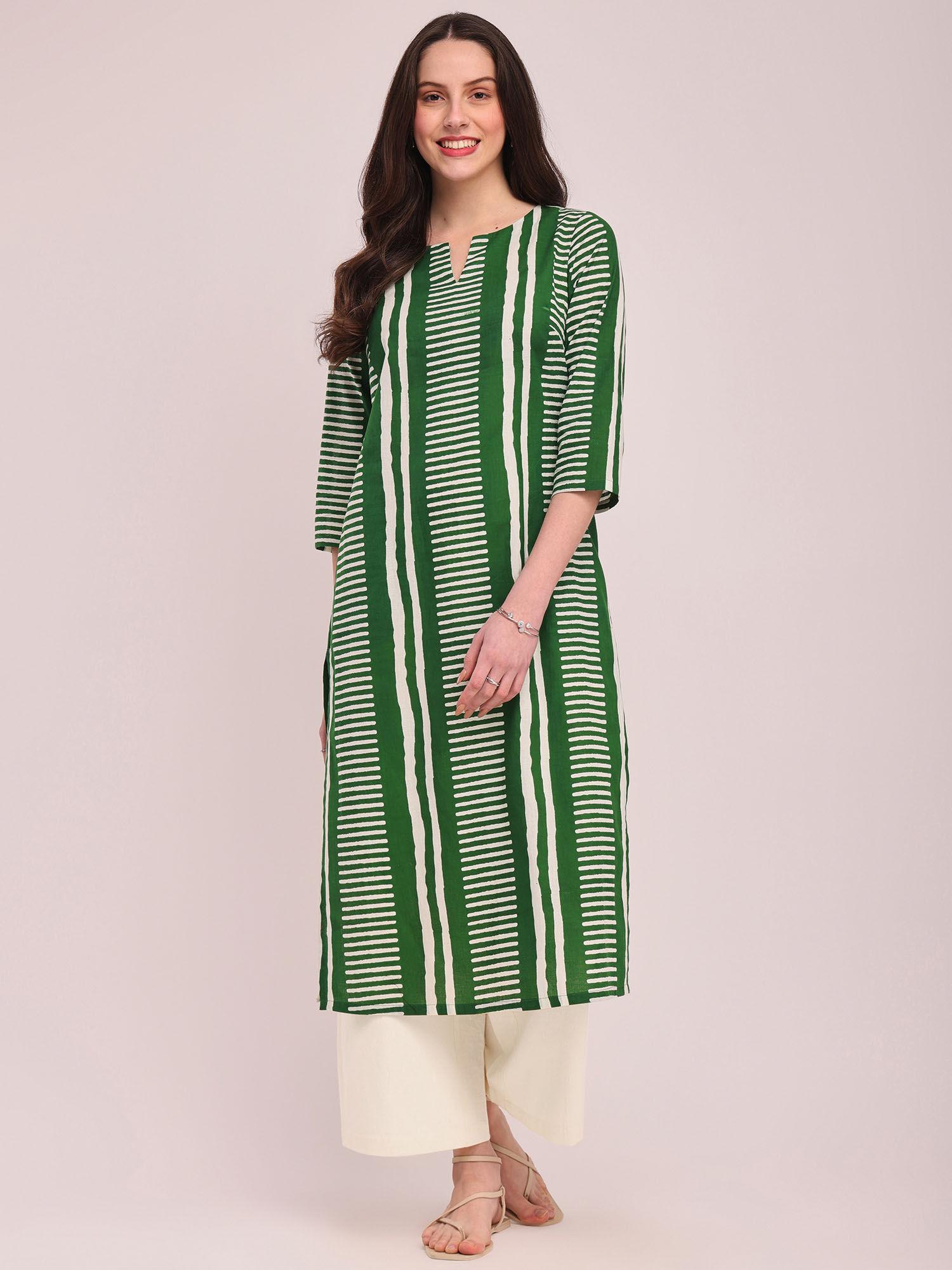 cotton striped print kurta - green