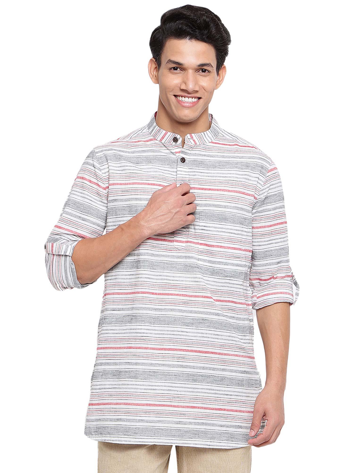 cotton striped regular fit short kurta