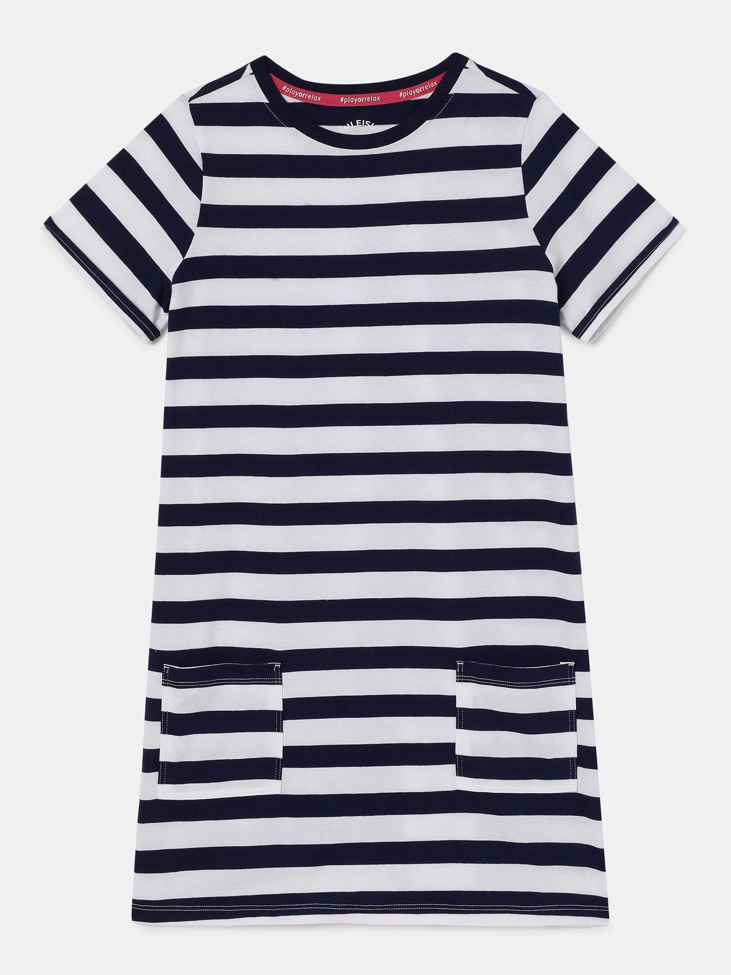 cotton striped relaxed fit short sleeve sleep dress