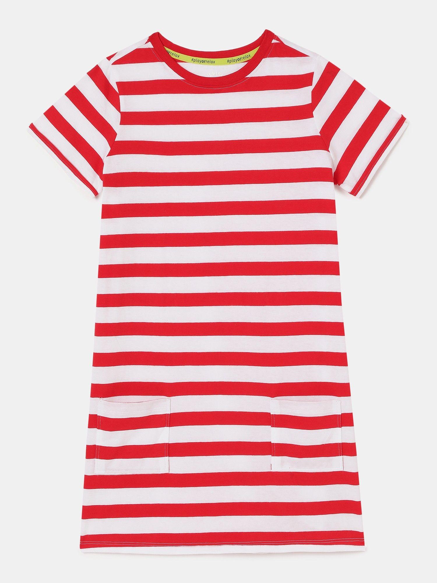 cotton striped relaxed fit short sleeve sleep dress