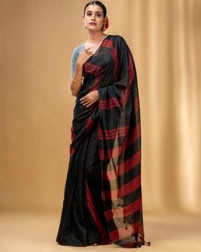 cotton striped saree with tassels