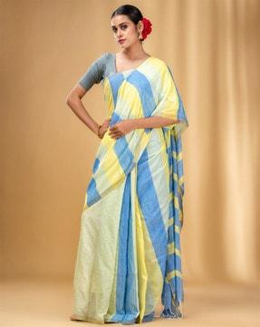 cotton striped saree with tassels