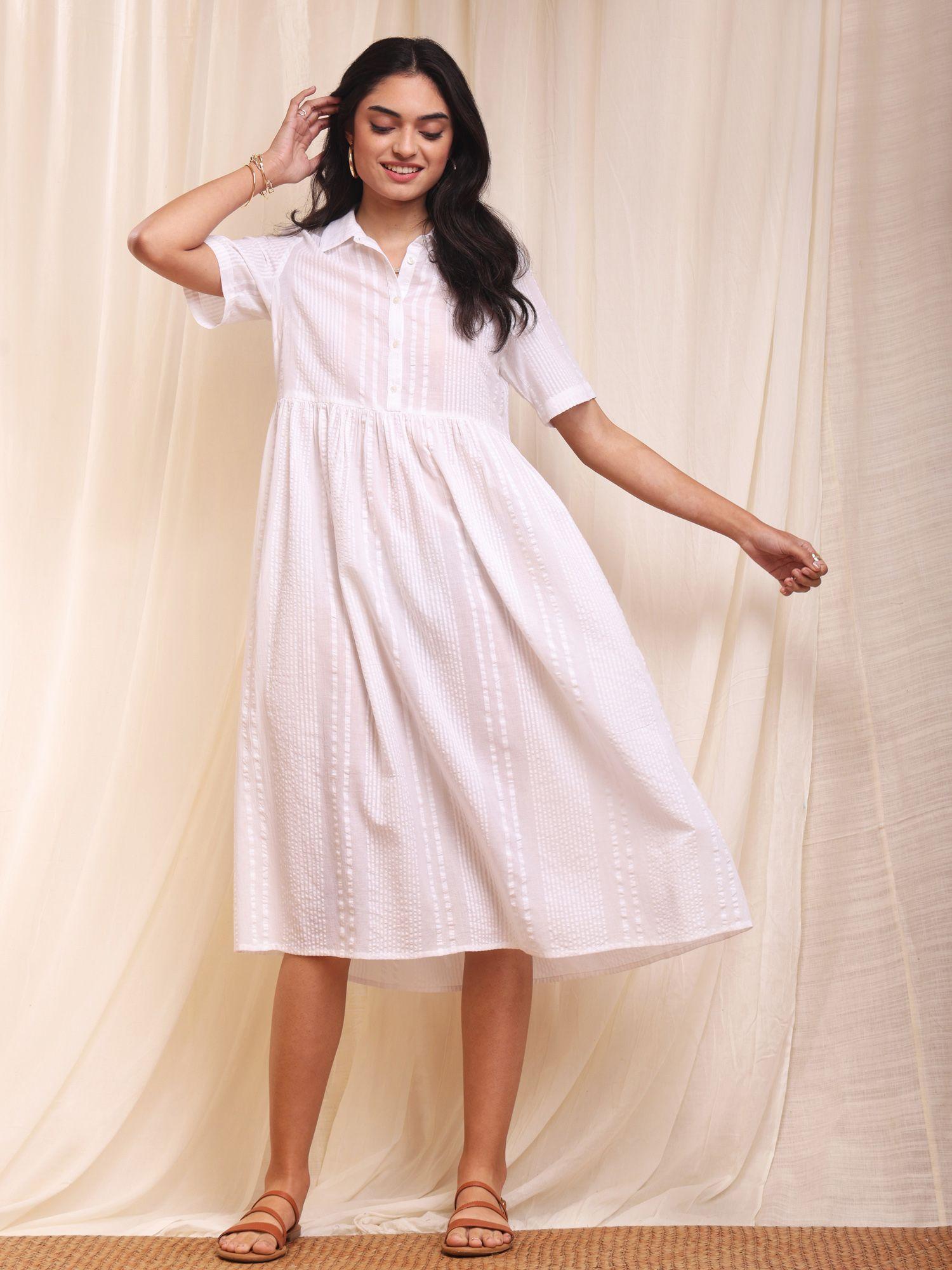 cotton striped shirt dress - white