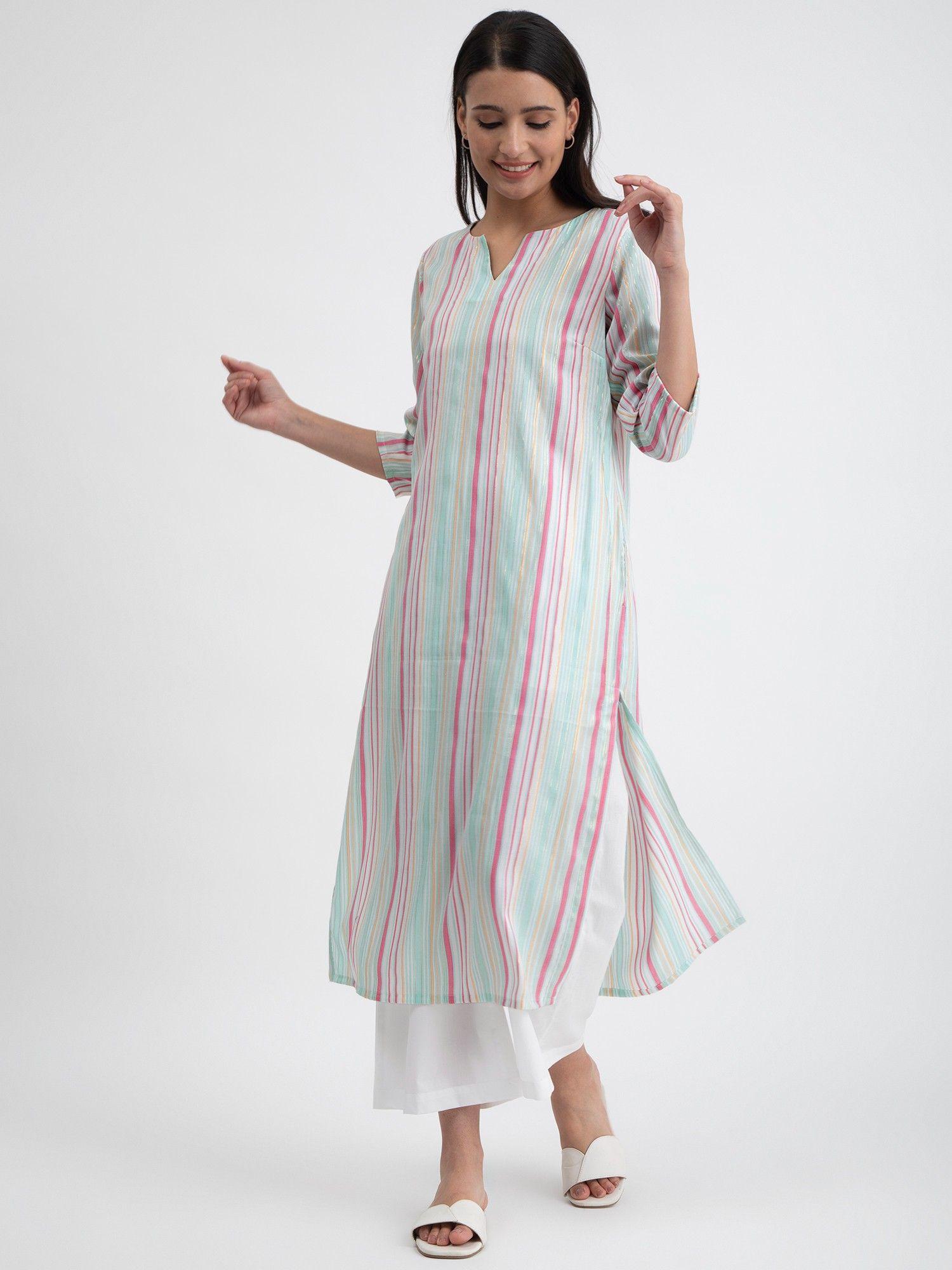 cotton striped straight kurta multi-color