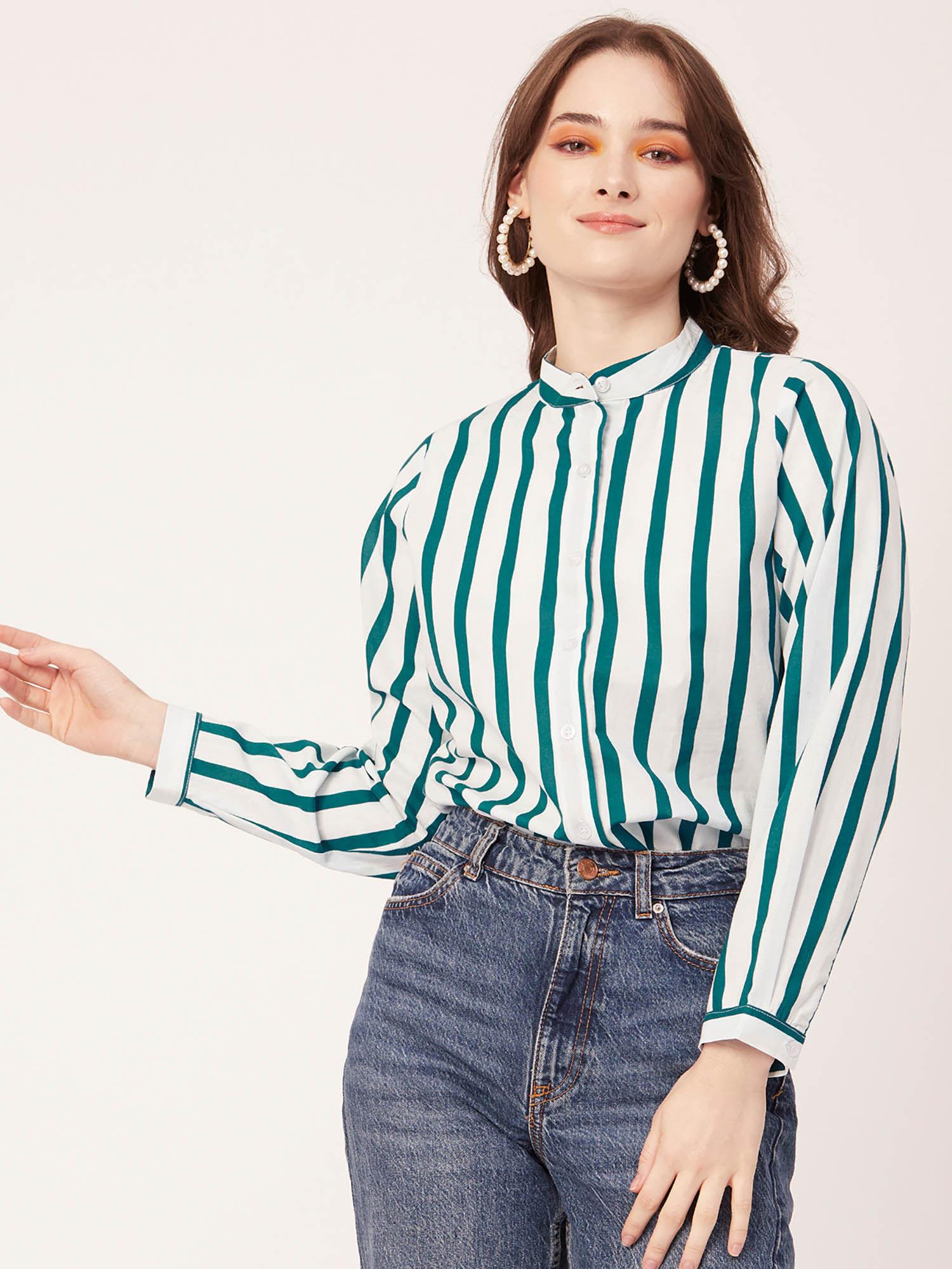 cotton stripes print summer shirt for women