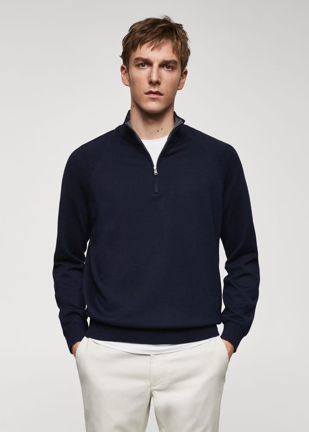 cotton sweater with neck zip