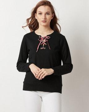 cotton sweatshirt with criss-cross tie-up