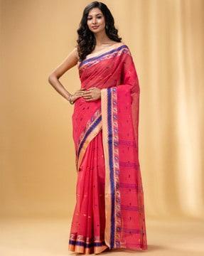 cotton tant saree with woven motifs