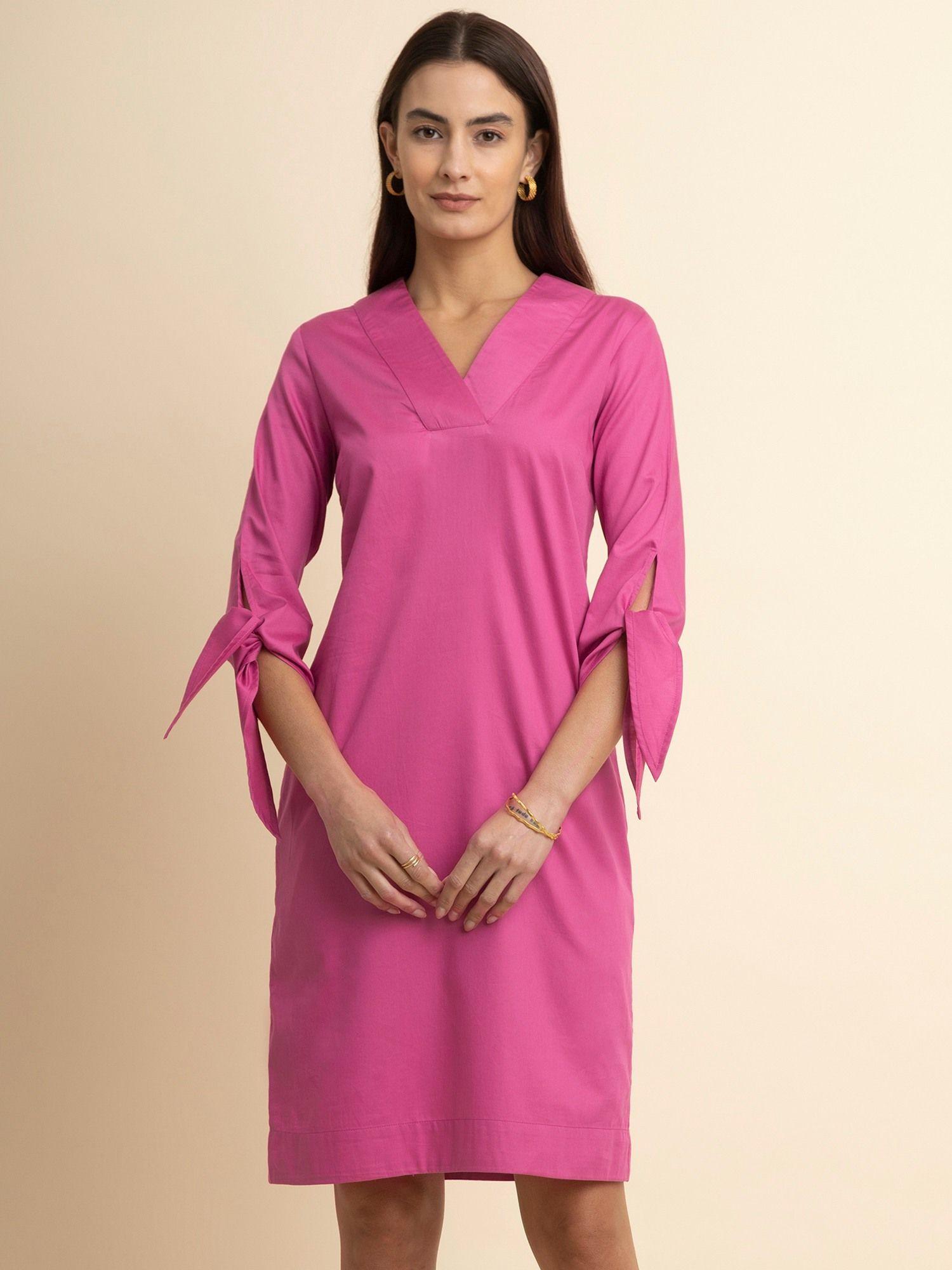 cotton tie-up dress pink