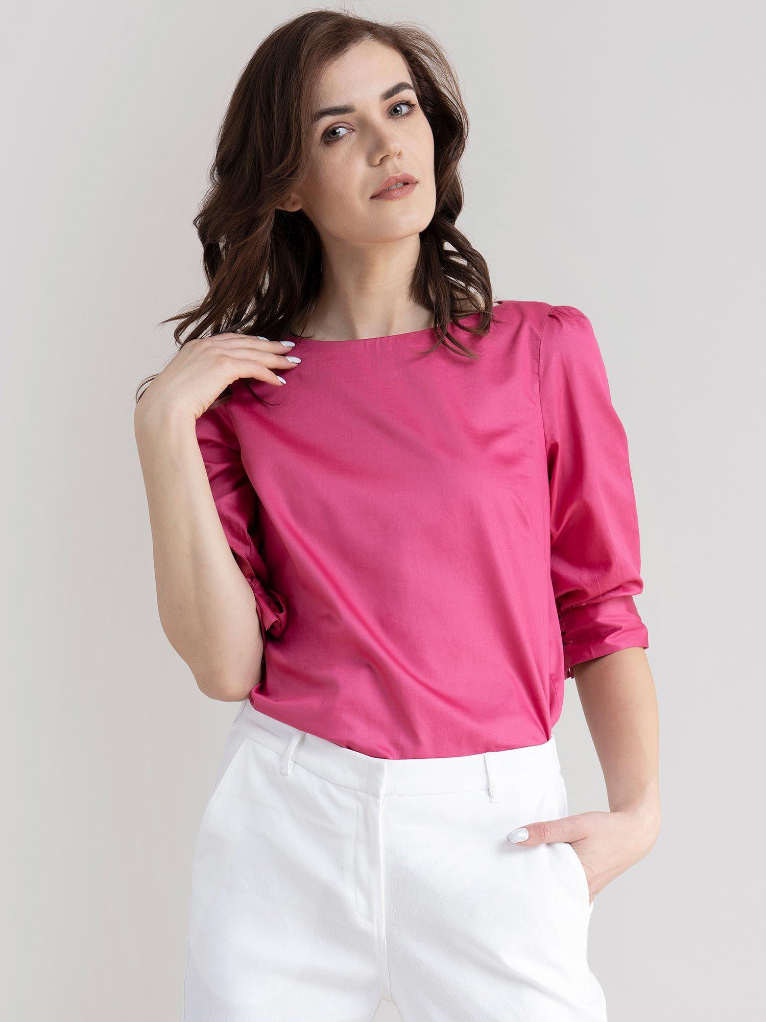 cotton tie up sleeve top pink