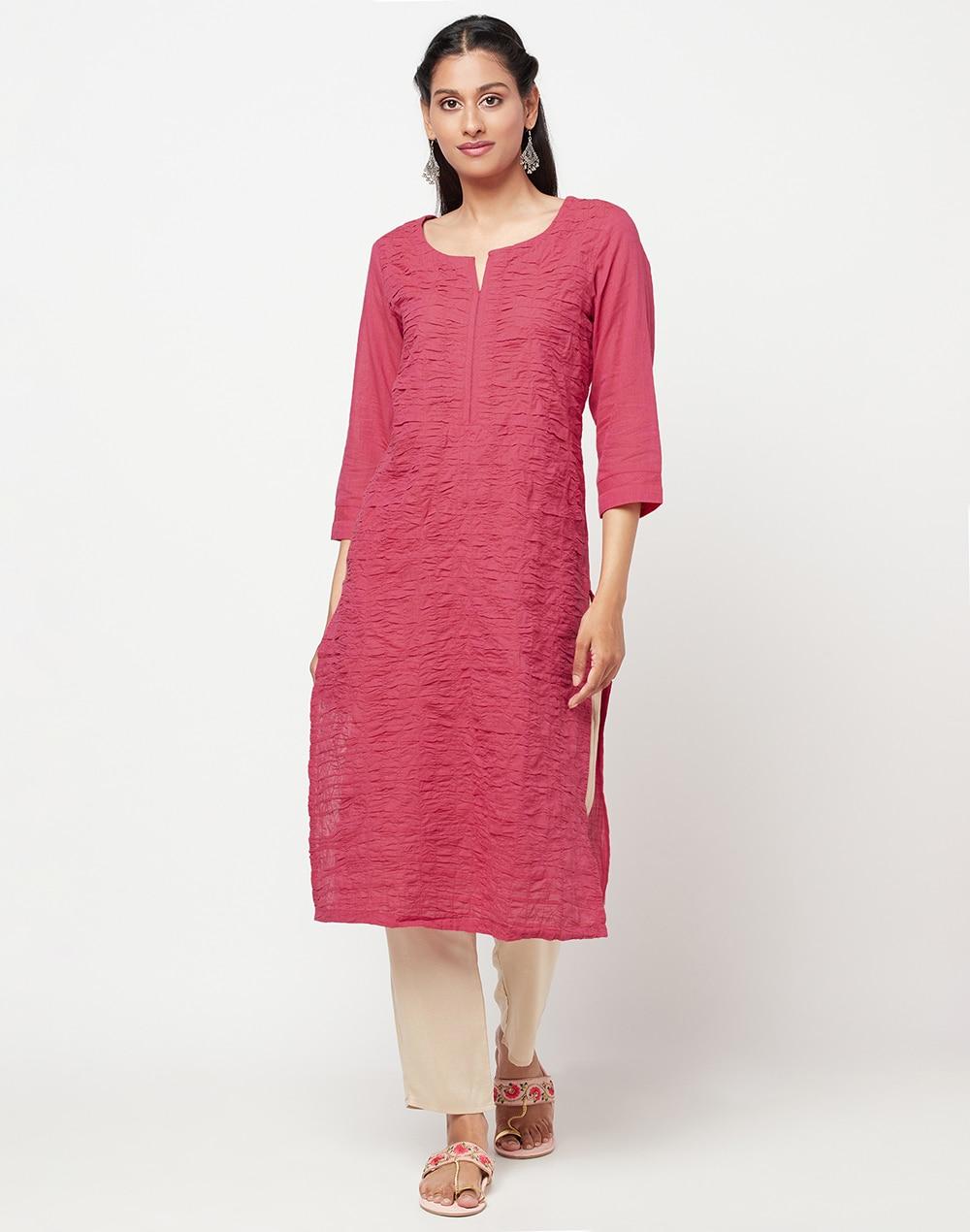 cotton top stitched details long kurta