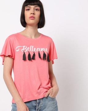 cotton top with typography & tassels