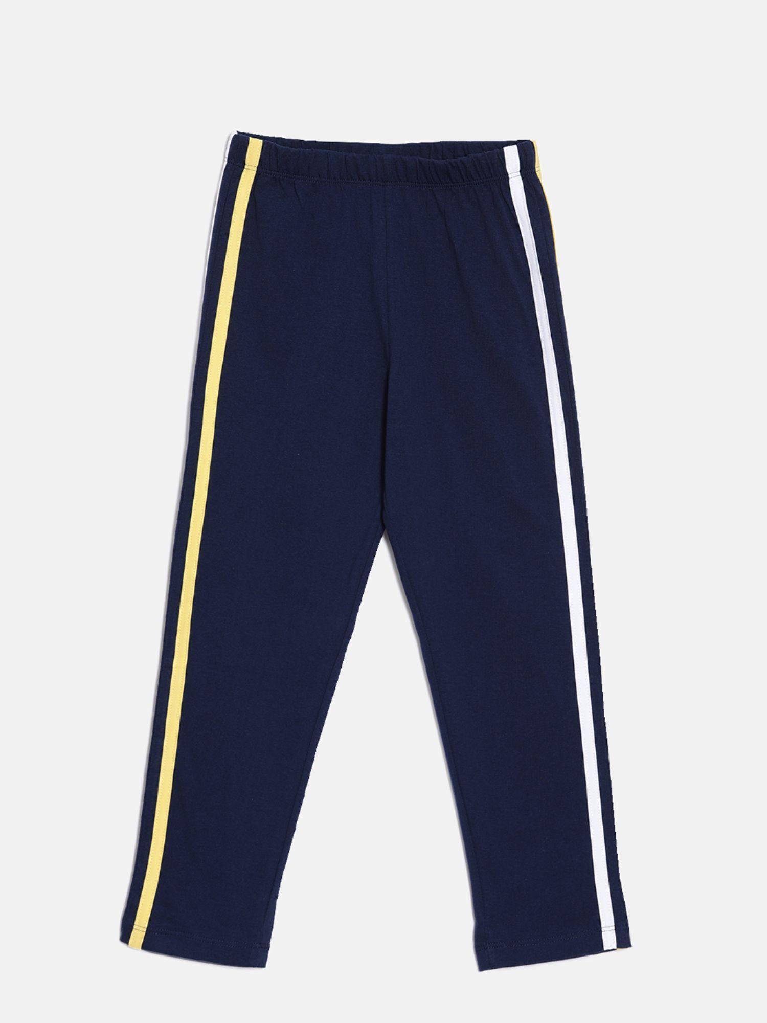 cotton track pants with laid on stripes blue