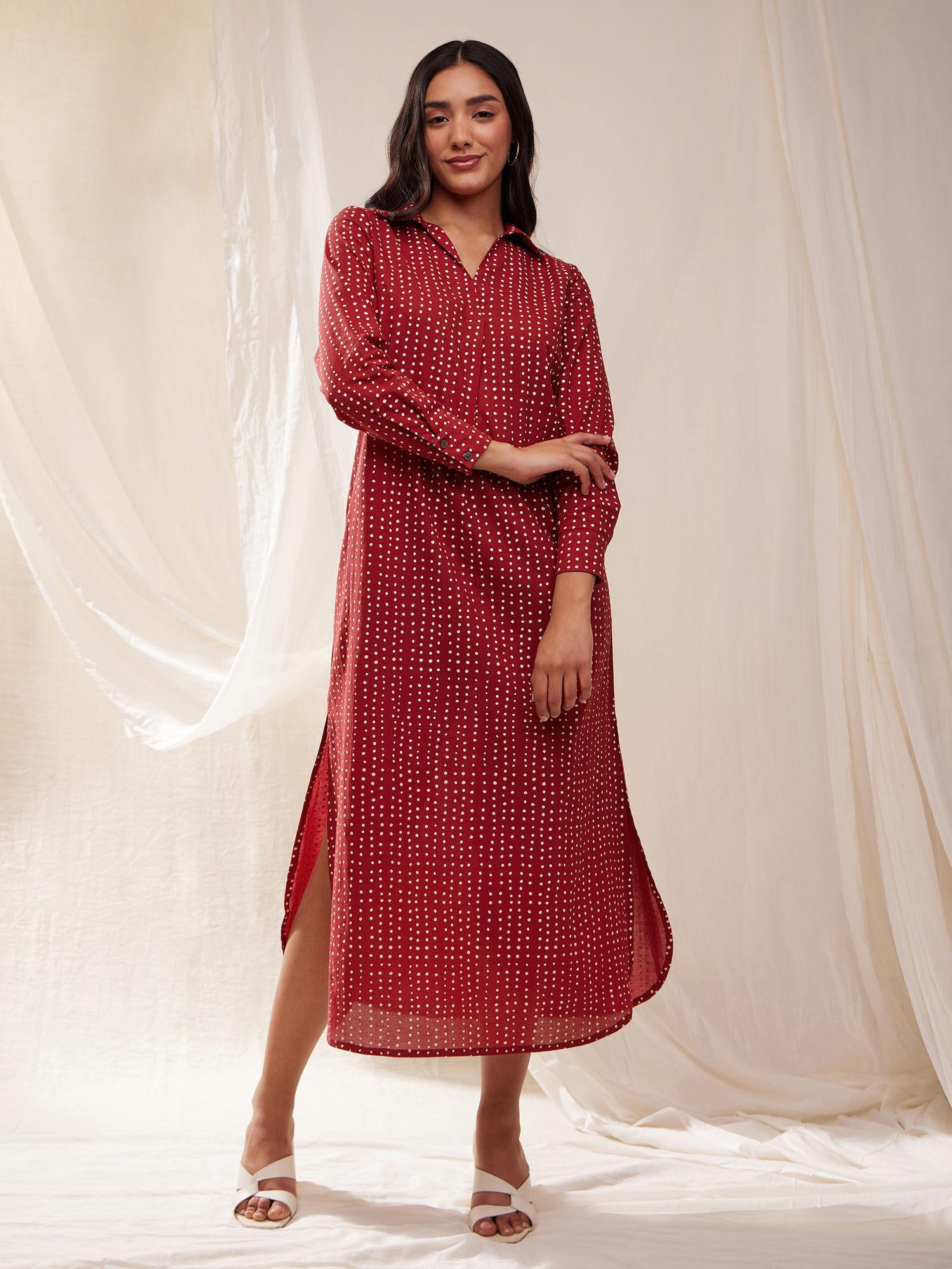 cotton tribal print shirt dress- red