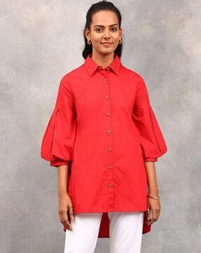 cotton tunic with balloon sleeves