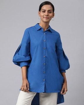 cotton tunic with collar-neck