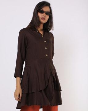 cotton tunic with mock button placket