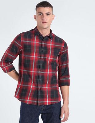 cotton twill plaid check shirt