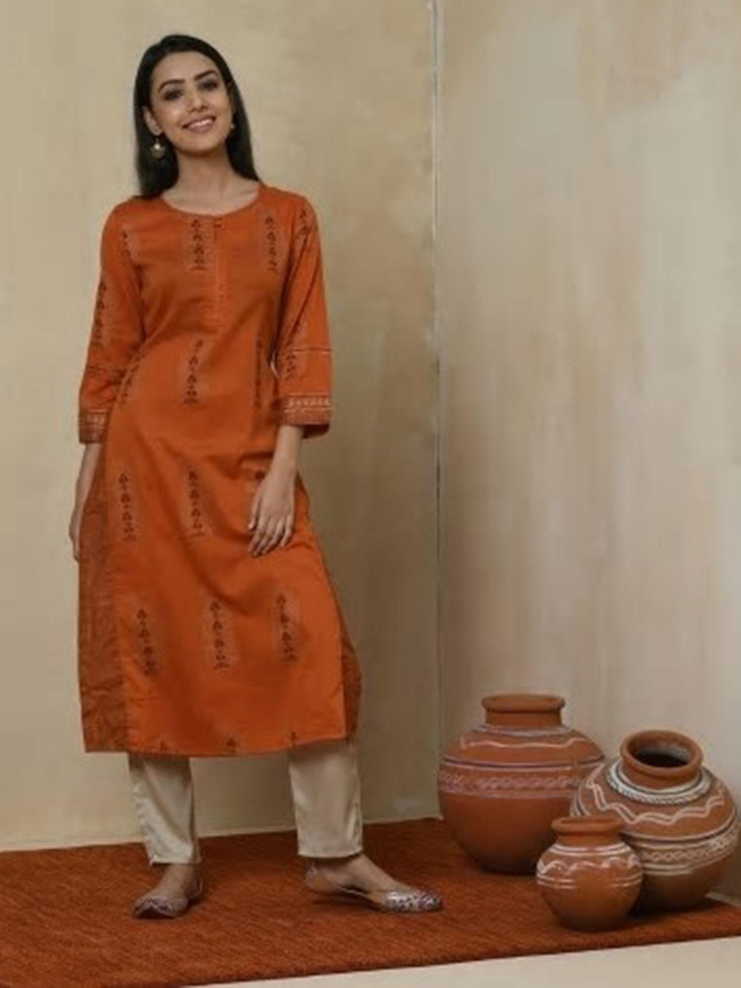 cotton twill printed long kurta