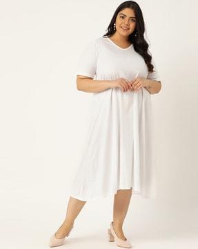 cotton v-neck a-line dress