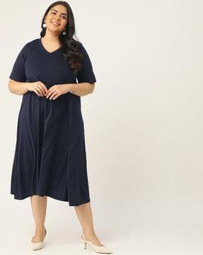 cotton v-neck a-line dress