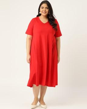 cotton v-neck a-line dress