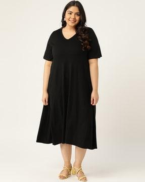 cotton v-neck a-line dress