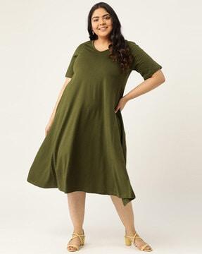 cotton v-neck a-line dress