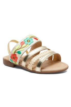 cotton velcro girls party wear sandals - natural