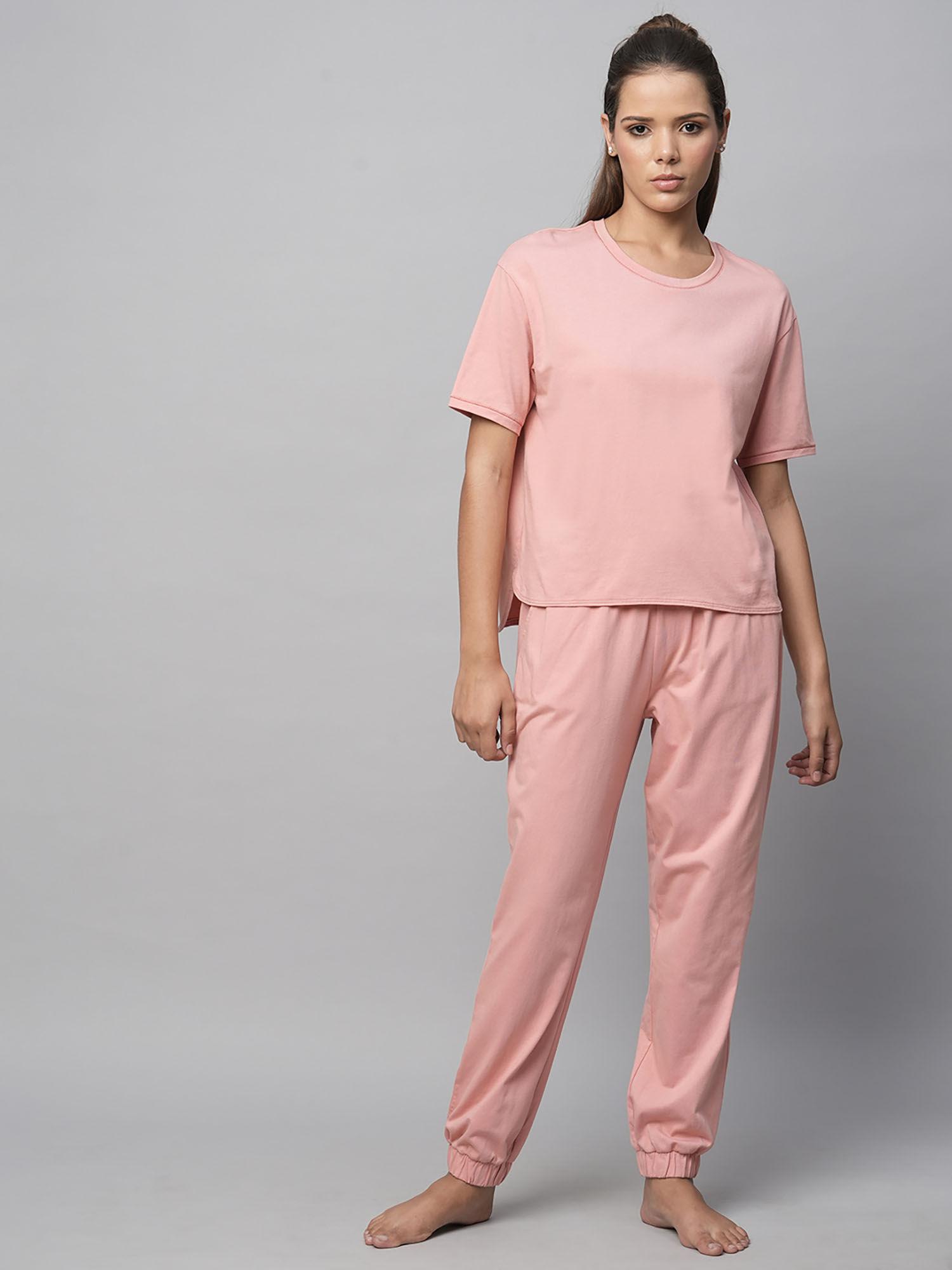 cotton viscose pink jersey tee and joggers (set of 2)