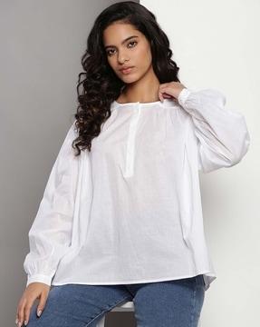 cotton voile long sleeve henley blouse