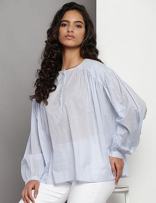 cotton voile long sleeve henley blouse