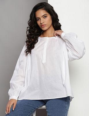 cotton voile long sleeve henley blouse