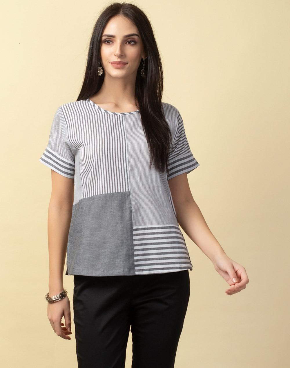 cotton white striped top