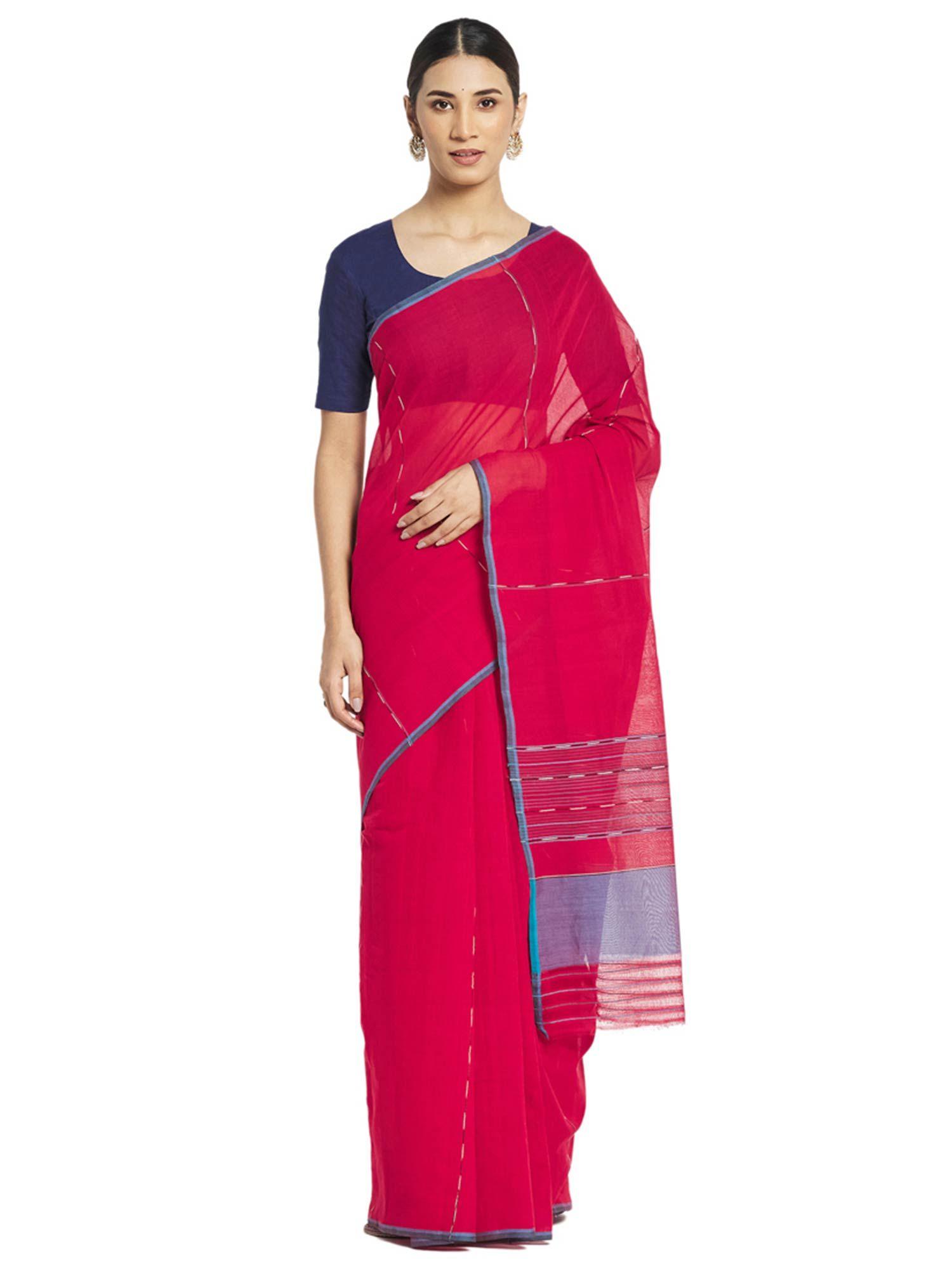 cotton woven sari (red)