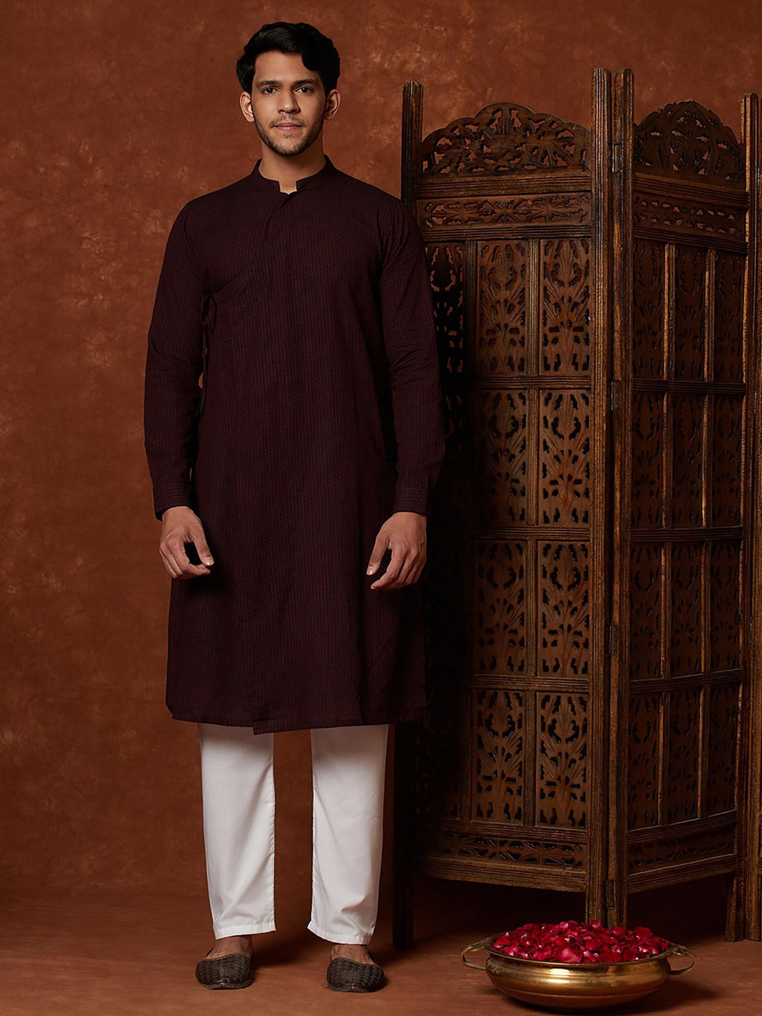 cotton woven slim fit long kurta with cuff