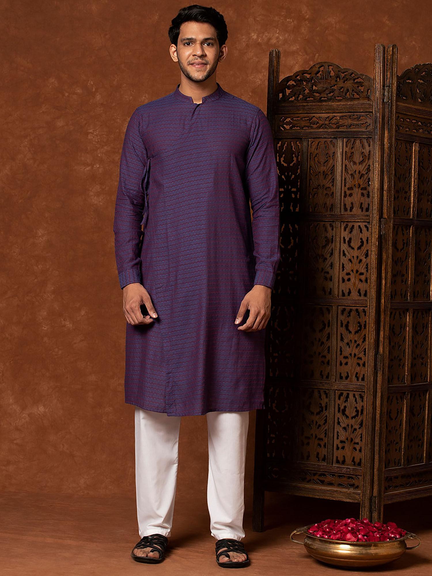 cotton woven slim fit long kurta with cuff