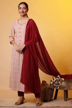 cotton woven women's dupatta - maroon