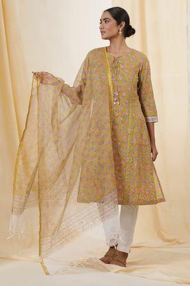 cotton woven women's dupatta - yellow