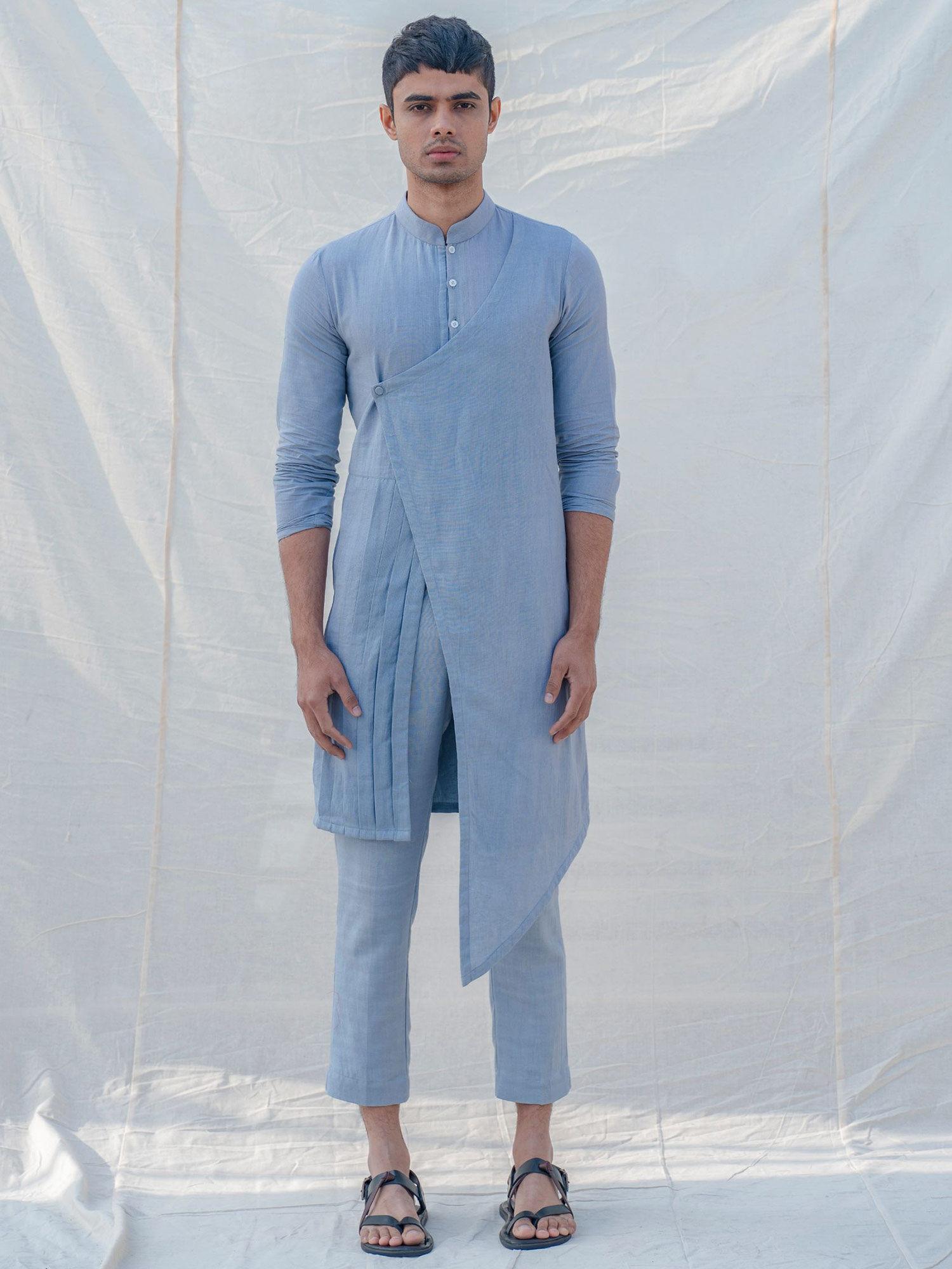 cotton x linen blue and light kurta with pajama (set of 2)