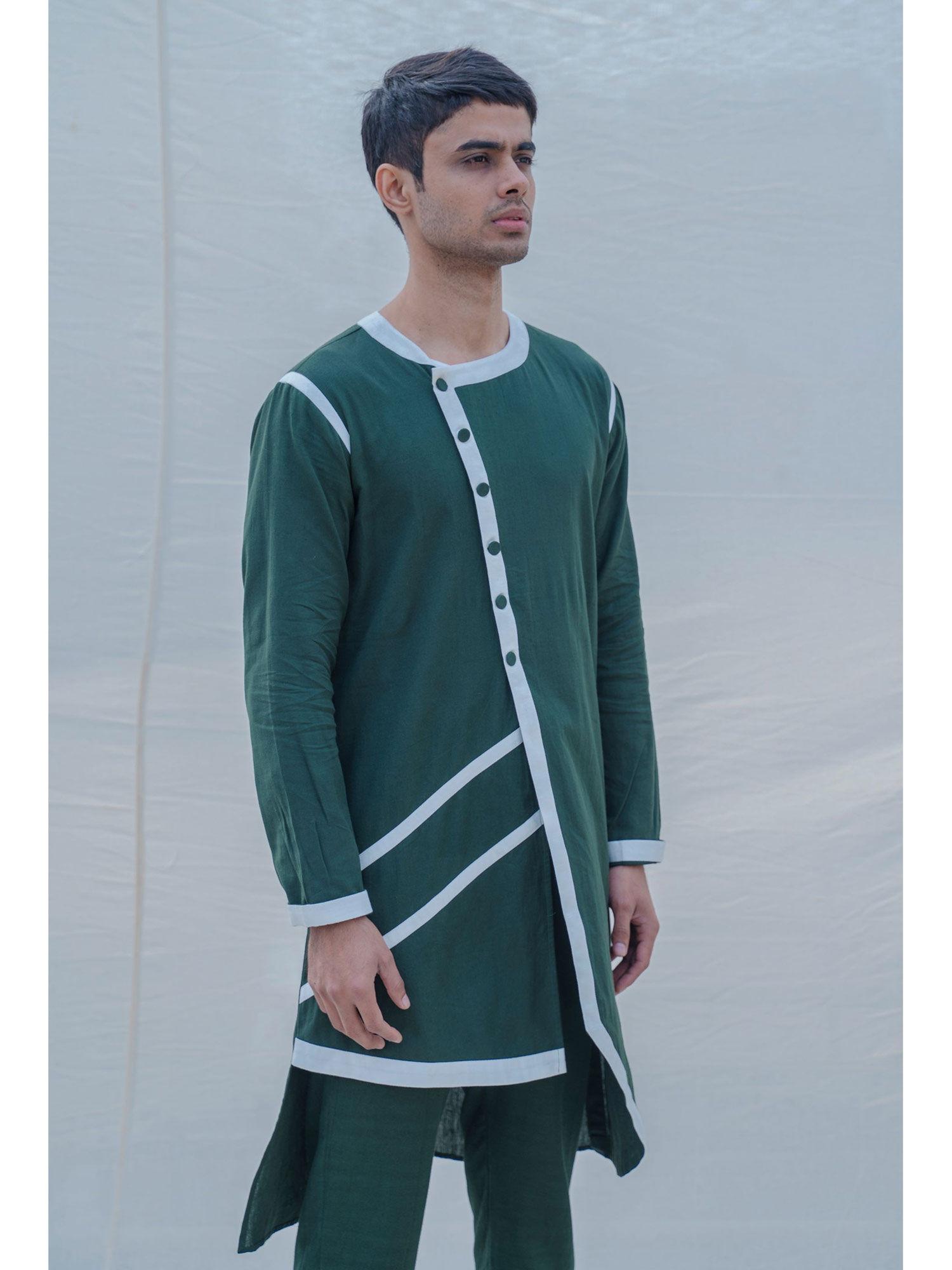 cotton x linen in green kurta and pajama (set of 2)