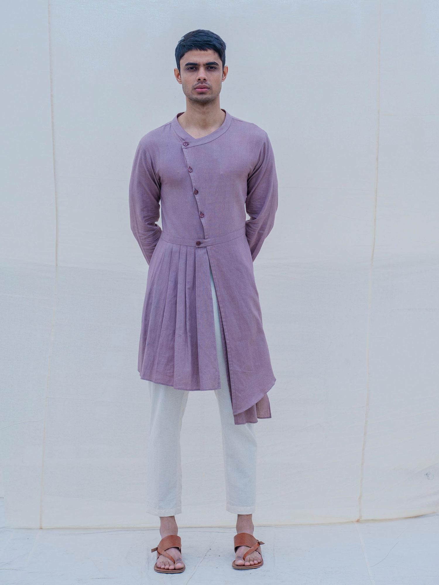 cotton x linen mauve kurta with pajama (set of 2)