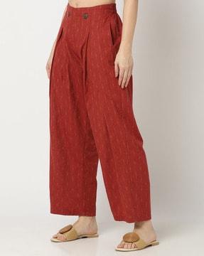 cotton yarn-dyed pleated pants