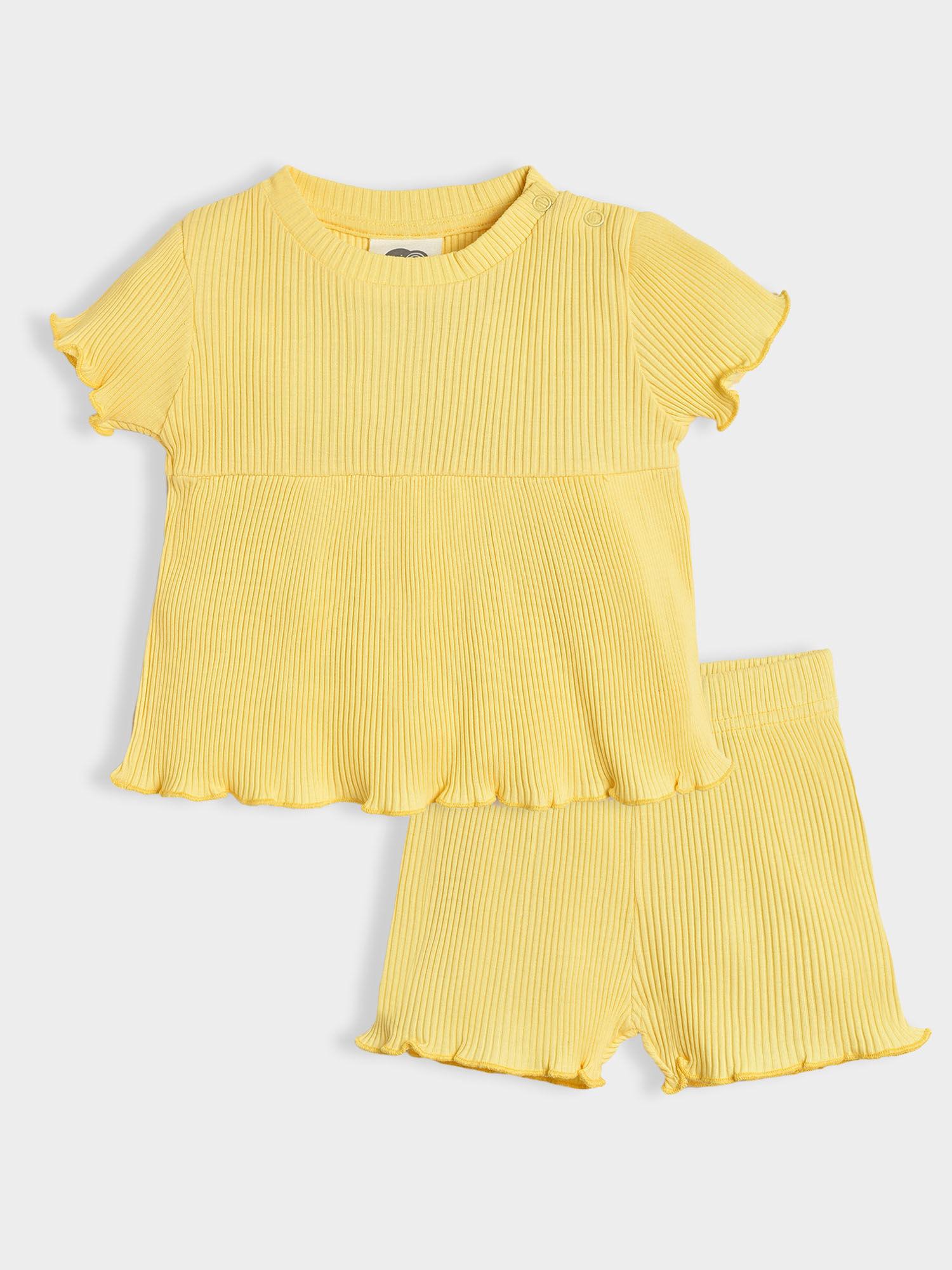 cotton yellow top with short for girls (set of 2)
