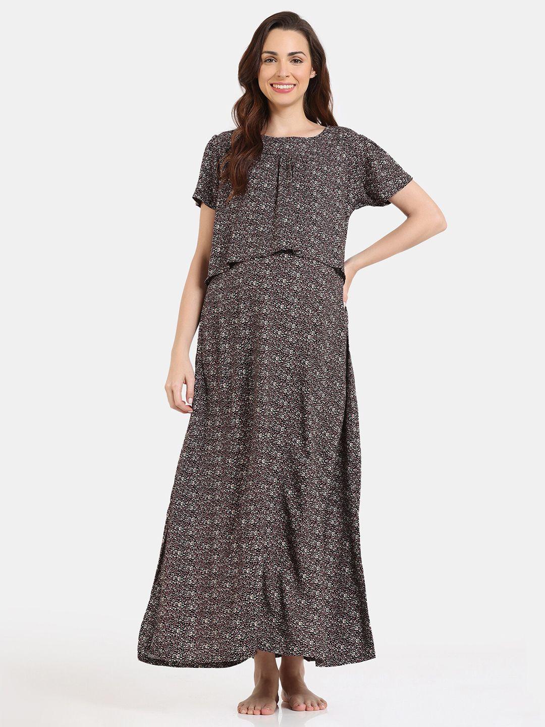 coucou by zivame abstract printed maternity maxi nightdress