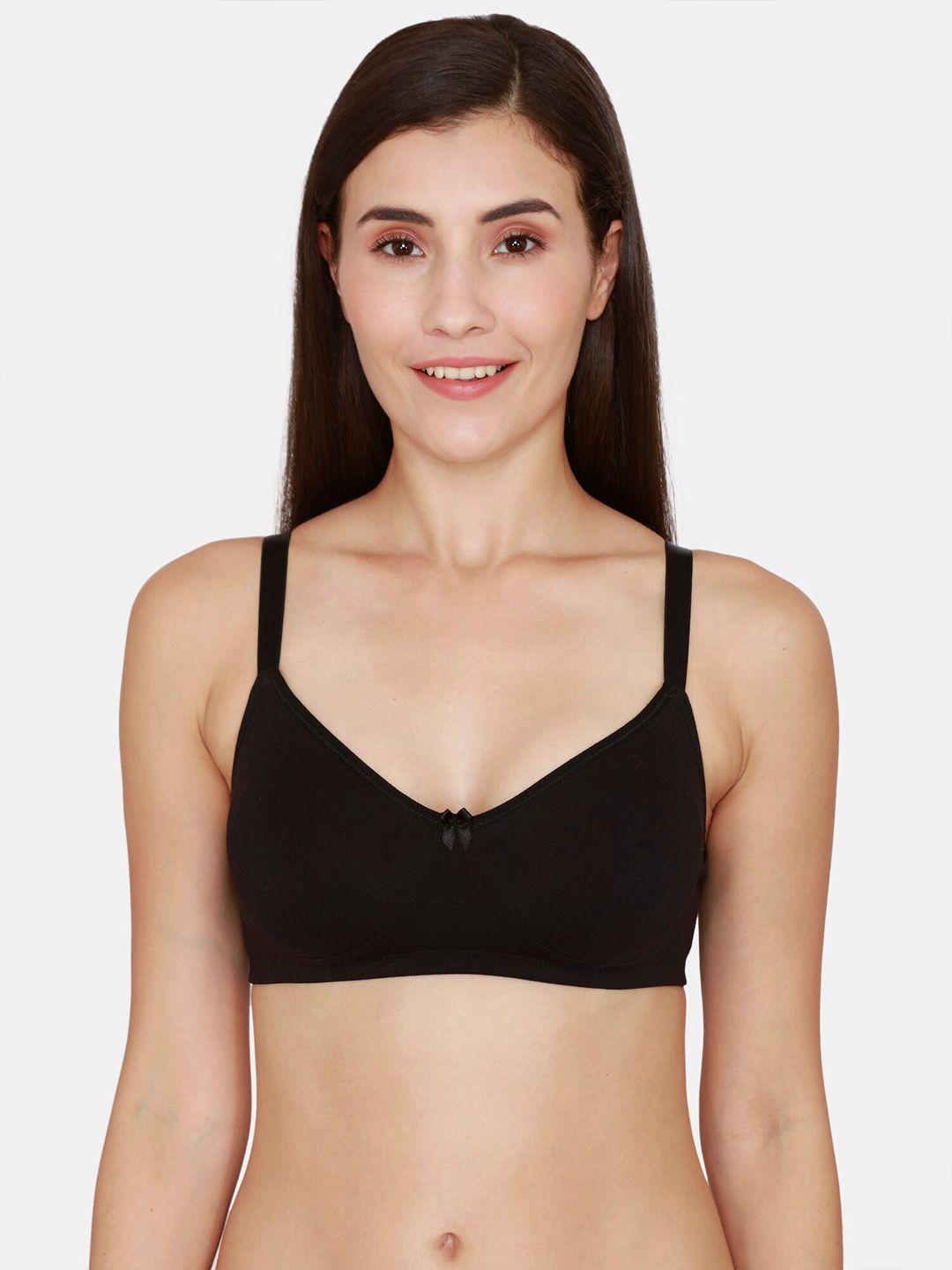 coucou by zivame black solid non-padded cotton t-shirt bra