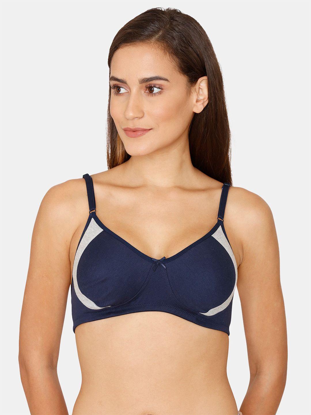 coucou by zivame blue & grey non padded & non wired colourblocked bra